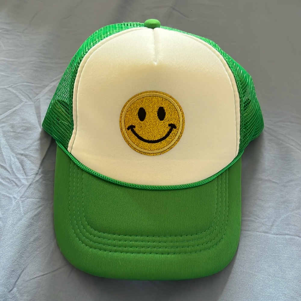 Green Snapback Smiley Face Trucker Hat